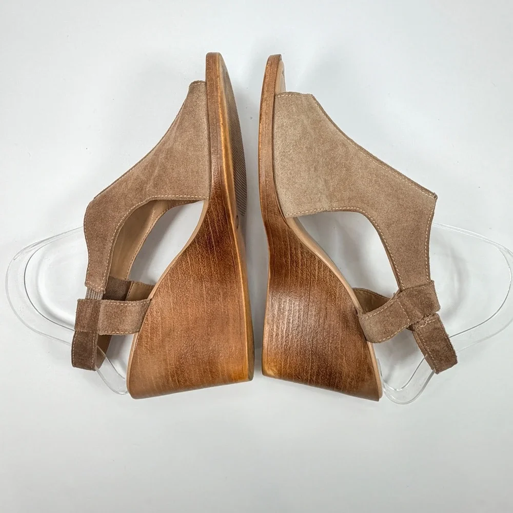 Sophia Milano Womens 40 Wedge Sandals Brown Suede Leather Made In Italy Chic